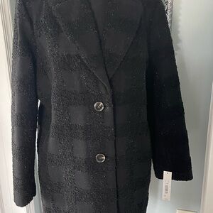 Tahari Black Textured Pea Coat with Button Front